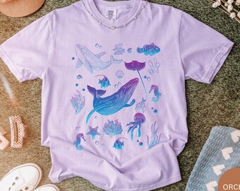 Comfort Colors® Ocean Creatures Graphic T-shirt: Unisex T-shirt med marint liv