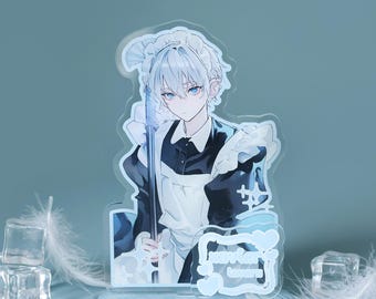 Love and Deepspace Xavier Acrylic Standee - Maid Outfit Broom Pose Anime Figure for Desk Display Collection, Game fan gifts