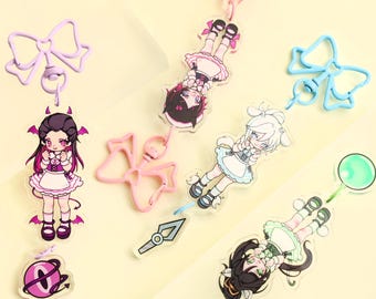 Sage Jett Reyna Clove Acryl Schlüsselanhänger - Chibi Anime Cat Maid Set, Süße Game Charakter Charms, Kawaii Gamer Geschenk