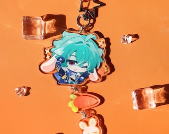Genshin Impact Lohen Acrylic Keychain - Cute Anime Chibi Rabbit Ear Boy Keyring with Carrot Charm for Traveler Fans