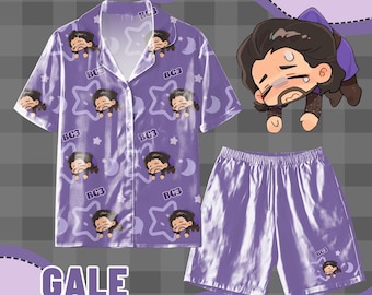 Baldur's Gate 3 Gale Chibi Silk - Like Pajama Set, Anime Fan Sleepwear, Cute Character Print Loungewear for Home (XXS - 6XL)