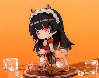 Wuthering Waves Chisa Q-Version Acryl-Aufsteller – Niedliche Maid-Katzenohren-Figur mit Wasserschwein für den Schreibtisch, Anime-Geschenk