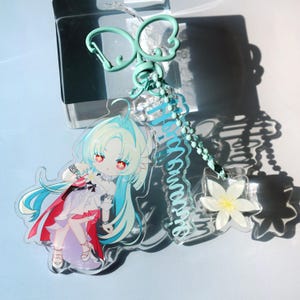 Chaos Zero Nightmare Heidemarie Acrylic Keychain - Chibi Anime Figure with Flower Charm, CZN Merch for Fans & Gifts
