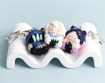 Handgehäkelter Game-Charakter-Schlüsselanhänger – Owen, Jett, Clove-Puppen mit Sternringen | Süßes Gamer-Zubehör für Schlüssel und Taschen