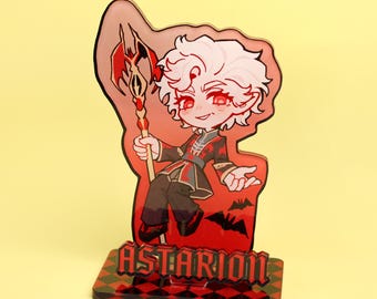 Baldur's Gate 3 Astarion Acrylic Standee - Gothic Red Black Bat Design with Checkered Base for Desk Display Collection Gift