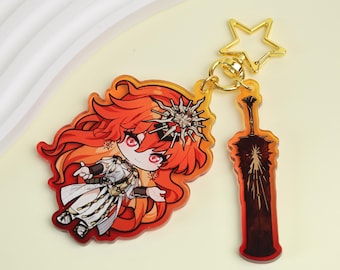 Wuthering Waves AUGUSTA Acrylic Keychain -Chibi Character & Weapon Charm Set with Star Keyring for Bag Keys Gift, Gaming Fan Gifts