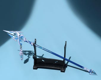 Genshin Impact Flins Waffenmodell – Blau-weiße Stangenwaffen-Replika für Anime-Fans, Schreibtischdeko & Merchandise, Bloodstained Wasteland