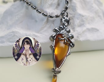 Lord of Mysteries Klein Moretti Harz-Pendelkette – Gothic-Kristallschmuck mit Silberkette für Cosplay & als Geschenk, Halloween-Geschenk