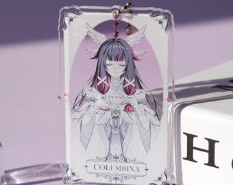 Genshin Impact Columbina Acrylic Keychain - Elegant Winged Charmer ID Tag with Silver Chain, Perfect for Bag Keys & Cosplay Gift