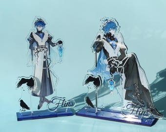 Genshin Impact Flins Acrylic Standee - Blue Haired Servant with Cane, Lantern & Crows Base for Desk Display Cosplay Gift