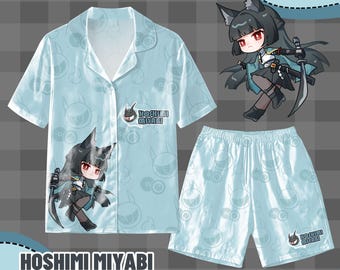 Zenless Zone Zero Hoshimi Miyabi Pajama Set, Anime Fan Gift Sleepwear, Cute Character Print Loungewear for Home
