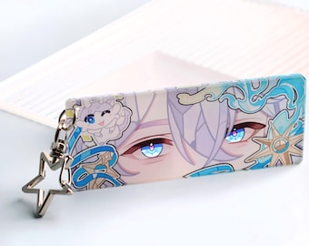 Honkai Star Rail Phainon Eye Keychain - Anime Character Blue Eyes Acrylic Strip with Star Charm, Gaming Collectible Gift