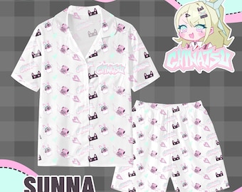 Zenless Zone Zero SUNNA Pajama Set - Cute Anime Character Print Short Sleeve Shirt & Shorts Sleepwear, Soft Comfortable Loungewear