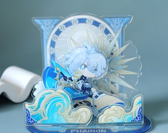 Honkai Star Rail Phainon Acrylic Standee - Chibi Figure with Shield, Wave Base & Sun Emblem for Desk Display Collection