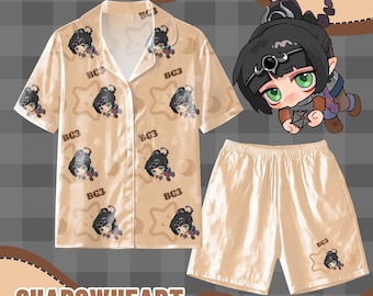 Baldur's Gate 3 Shadowheart Chibi Silk - Like Pajama Set, Anime Fan Sleepwear, Cute Character Print Loungewear for Home (XXS - 6XL)