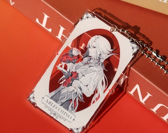 Genshin Impact Arlecchino Acrylic Keychain - Mondstadt Fatui Harbinger Chibi Card - Style Charm for Genshin Fans, Bag Decor & Gift