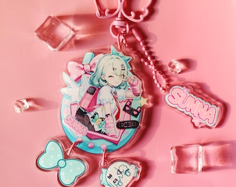Zenless Zone Zero Sunna Acrylic Keychain – Cute Chibi Anime Keyring with Sunna Tag & Heart Clasp, Perfect for Bag, Backpack, Key, Fan Gift