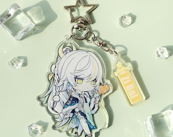 Genshin Impact Zibai Acrylic Keychain - Cute Chibi Character Key Ring for Anime Fans, Traveler Gift & Desk Decor