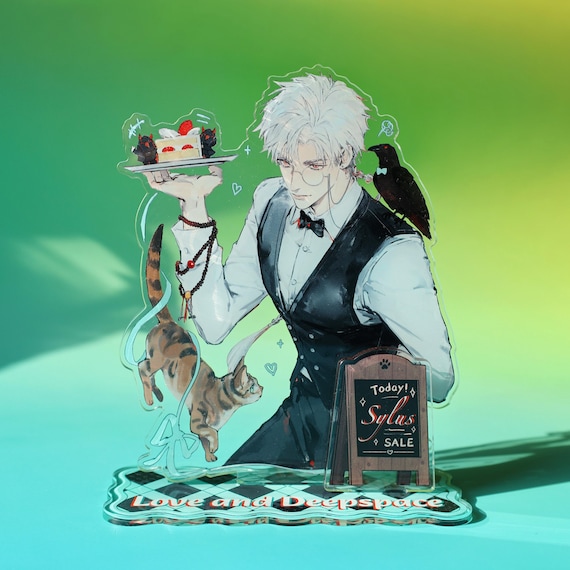 Love and Deep Space Sylus Acrylic Stand - Waiter Outfit Cat Crow Cake Desk Decor for LADS Fans Collectible Gift