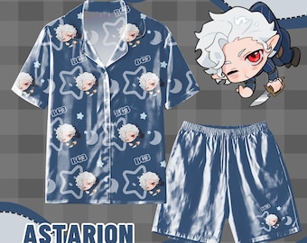 Set pigiama Baldur's Gate 3 Astarion Chibi Silk - Abbigliamento da notte per fan dell'anime, con stampa di simpatici personaggi per la casa (taglie dalla XXS alla 6XL)