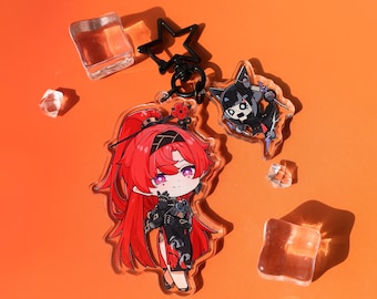 Wuthering Waves Yinlin Acrylic Keychain - Cute Chibi Character Charm with Star Chain, Anime Accessory Gift for Fans