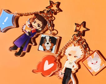 Baldur's Gate 3 Acrylic Keychain - Chibi Astarion & Gale with Pet Charms, Cute RPG Key Rings for Fans Gifts
