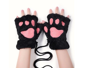 Mooie winter warme vingerloze handschoenen Fluffy Bear Cat Paw Claw Half Finger Mitten Handschoenen, Warme Winterhandschoenen, Kawaii Cosplay Kostuums