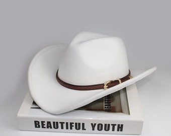 Banda de cuero café Padre-hijo Mujeres Hombres / Niño Niño Lana Sombrero de vaquero de ala ancha, Blanco Rojo Negro Color Fiesta Vaquera Bowler Cap Accesorios