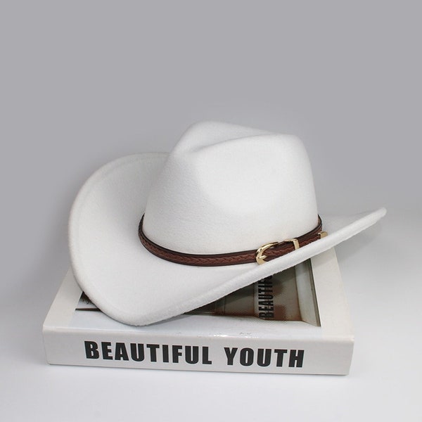 Chapeau de cow-boy en laine à bord large en laine pour parent-enfant, homme/enfant, couleur café, blanc rouge noir, accessoires de chapeau de melon de cow-girl