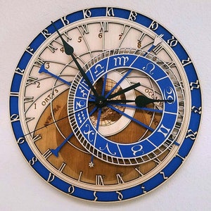 12 Constellation wall clock Prague Astronomical Wooden Clock Living Room Wall Clock Quartz Home wood clock wall, Home Decor Accessories