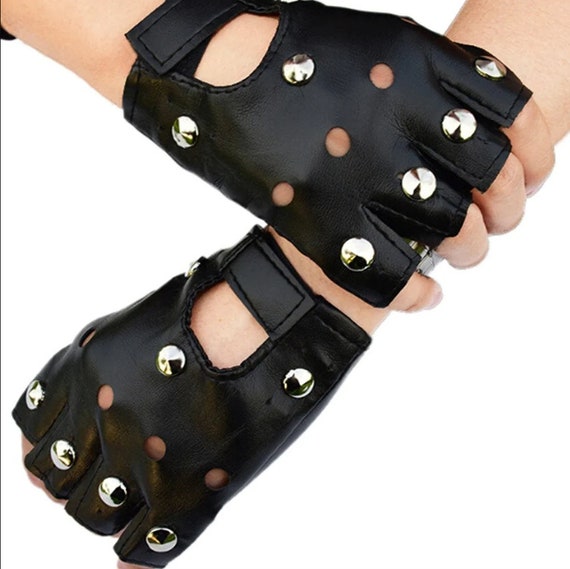 Womens Fingerless Leather Gloves Star Studded Dancing Driving Rock Punk Cool