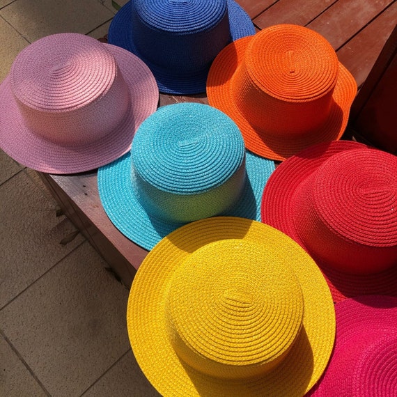 21 Styles Flat Straw Hat, Bow Ribbon Sun Hat, Holiday Accessories, Colorful  Straw Wide Brim Hat, Summer Floppy Plain Straw Hats Packable 
