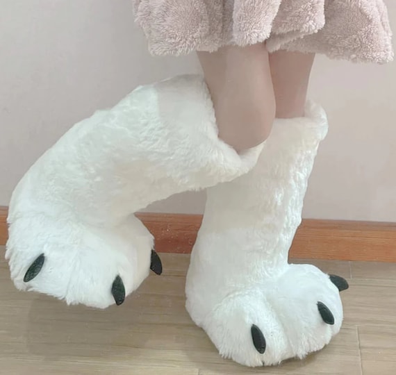 Women Cotton Winter Bear Claw Boots Fur Slides, Cute Bear Claw Winter Slippers, Warm Home Slippers, Cute Bear Paws Boots, Cosplay Costumes