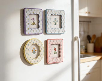 Mini Cute Floral Magnetic Picture Frame Set, Pastel Floral Polaroid Photo Frame Magnet for Notes & Photos, Gift for Home Lovers