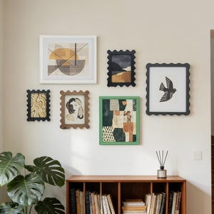 Conjunto de 6 Molduras Modernas com Borda Ondulada para Fotos, Molduras para Fotos 4x6/5x7/8x10, Decoração de Parede Colorida e Eclética