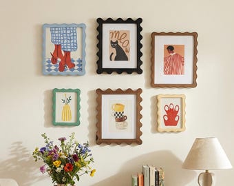 Scalloped Picture Frame Set, Colorful Wavy Photo Frames for Gallery Wall Decor, Modern Eclectic Wall Art, Housewarming | Mother’s Day Gift