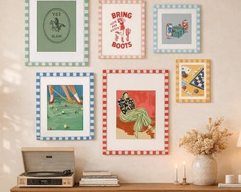 Gingham Checkered Picture Frames – Retro Painted Photo Frame, Gallery Wall, Mother’s Day Gift