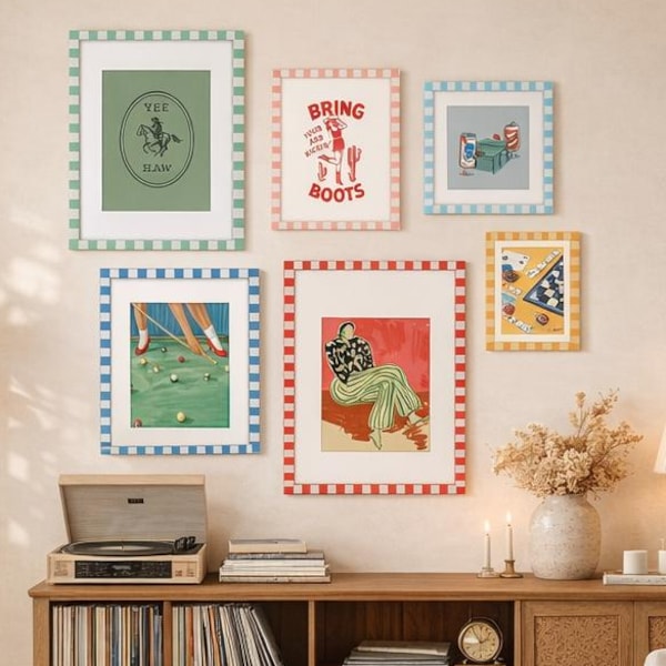 Gingham Checkered Picture Frames – Retro Painted Photo Frame, Gallery Wall, Mother’s Day Gift