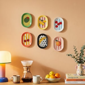 Colorful Oval Decor Picture Frame Set of 6, 4x6 Vintage Fruit Art Photo Frames, Cute Gallery Wall Decor, Tabletop & Wall Hanging Home Decor