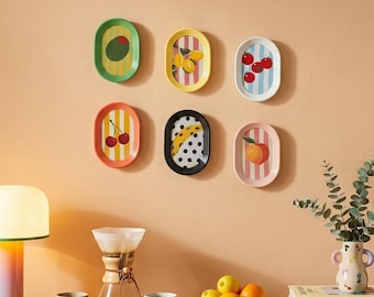 Colorful Oval Decor Picture Frame Set of 6, 4x6 Vintage Fruit Art Photo Frames, Cute Gallery Wall Decor, Tabletop & Wall Hanging Home Decor