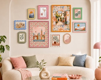 Colorful Eclectic Gallery Wall Frame Set, Cottagecore Photo Frames for Wall Decor, Vintage Bohemian Wall Decor Set for Living Room Entryway