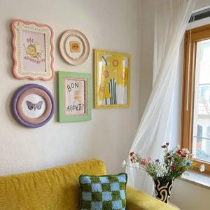 Set di cornici per foto pastello di ispirazione retrò, graziose cornici per foto retrò, decorazioni da parete in stile cottagecore, 5 stili (rotondo e rettangolare)