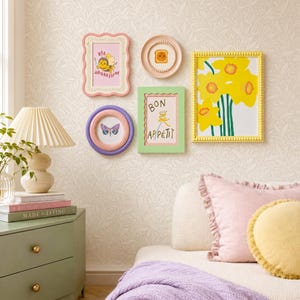 Retro geïnspireerde pastelkleurige fotolijsten, leuke retro fotolijsten, Cottagecore-muurkunstdecor, 5 stijlen (rond en rechthoekig)