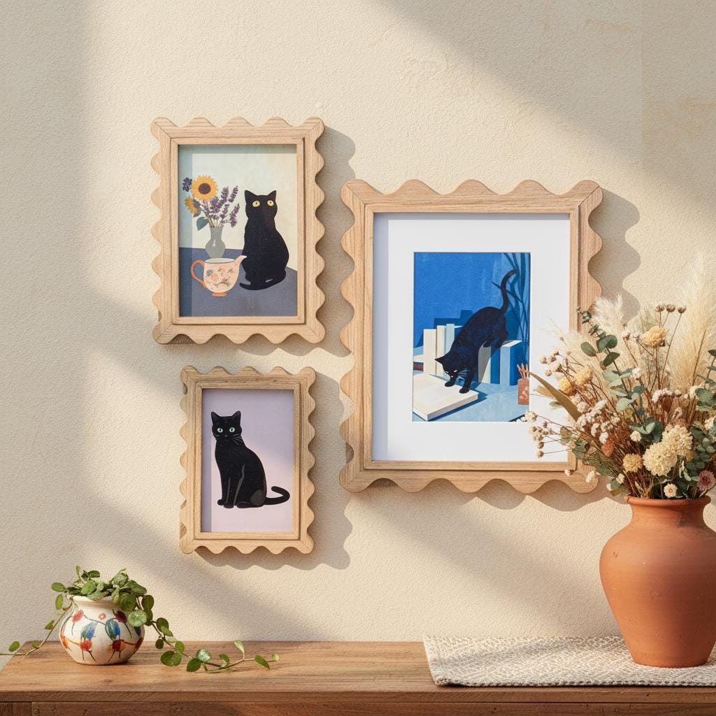 Wavy Edge Wooden Picture Frames Set, Natural Modern Art Wall Decor