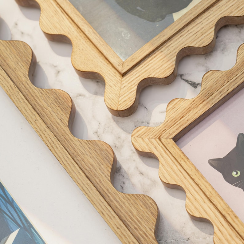 Wavy Edge Wooden Picture Frames Set, Natural Modern Art Wall Decor Wood ...