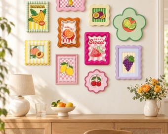 Juego de marcos de fotos coloridos con borde festoneado para pared, marcos de fotos originales que generan dopamina, kit de arte mural en tonos pastel, regalo para el Día de la Madre (individual/juego)