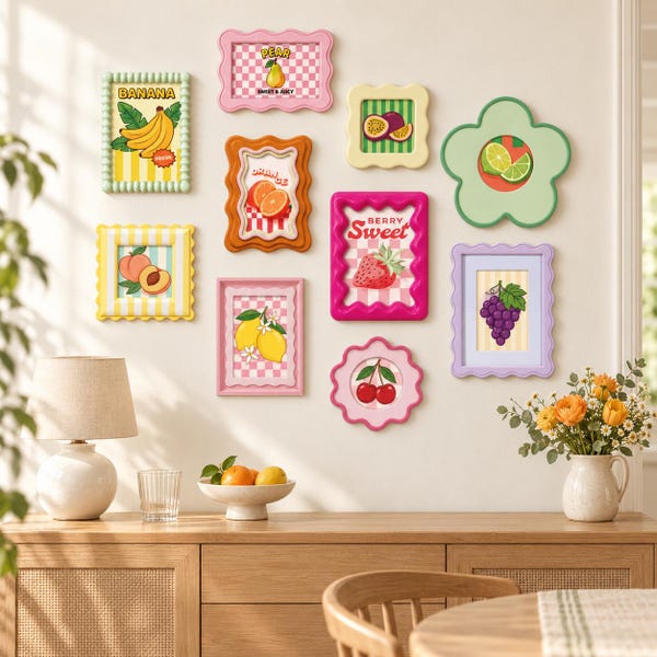 Colorful Scalloped Gallery Wall Picture Frame Set, Whimsical Dopamine Photo Frames, Pastel Wall Art Kit, Mother’s Day Gift (Single/Set)