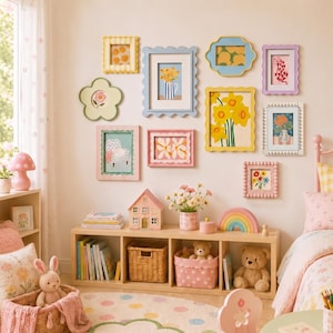 Pastellfarbenes, wellenförmiges Bilderrahmen-Set, farbenfroher, gewellter Fotorahmen, niedliches florales Wandbild-Collage-Set, ästhetische Dekoration für Kinderzimmer und Studentenwohnheime
