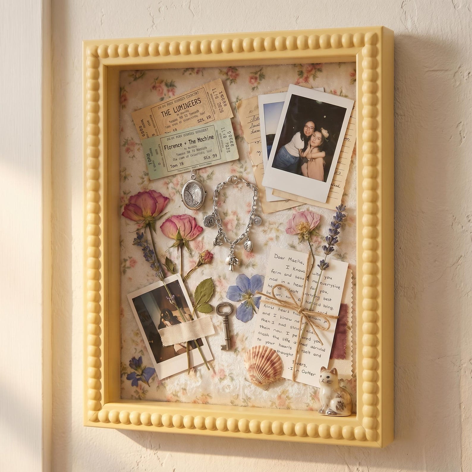 Pinboard Box Frame Yellow Beaded Shadow Box Frame With Pin Board, 11x14in Fabric Pinboard ...