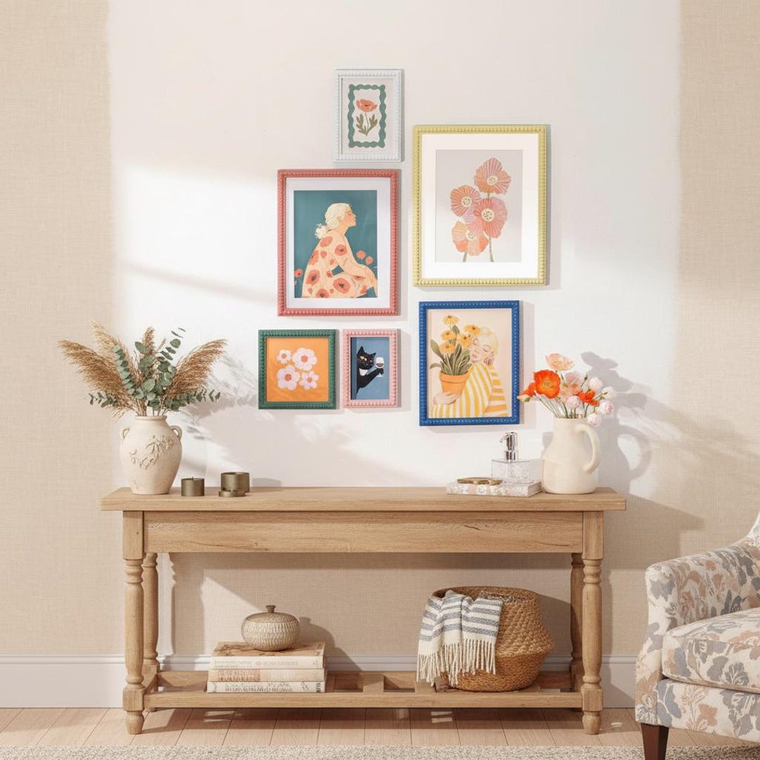 Retro Beaded Picture Frames Set, 11x14in Colorful Gallery Wall Photo ...
